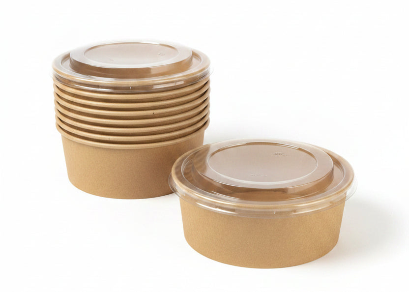 Bowl Kraft à Salade 1300 ml avec Couvercle – Lot de 10