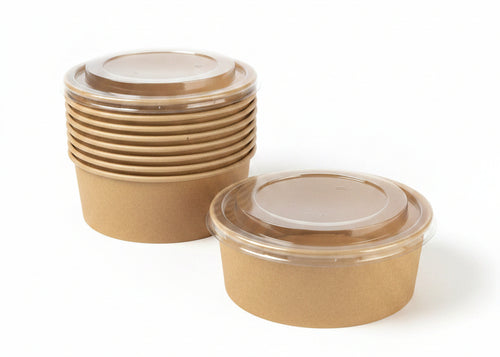 Bowl Kraft à Salade 1300 ml avec Couvercle – Lot de 10