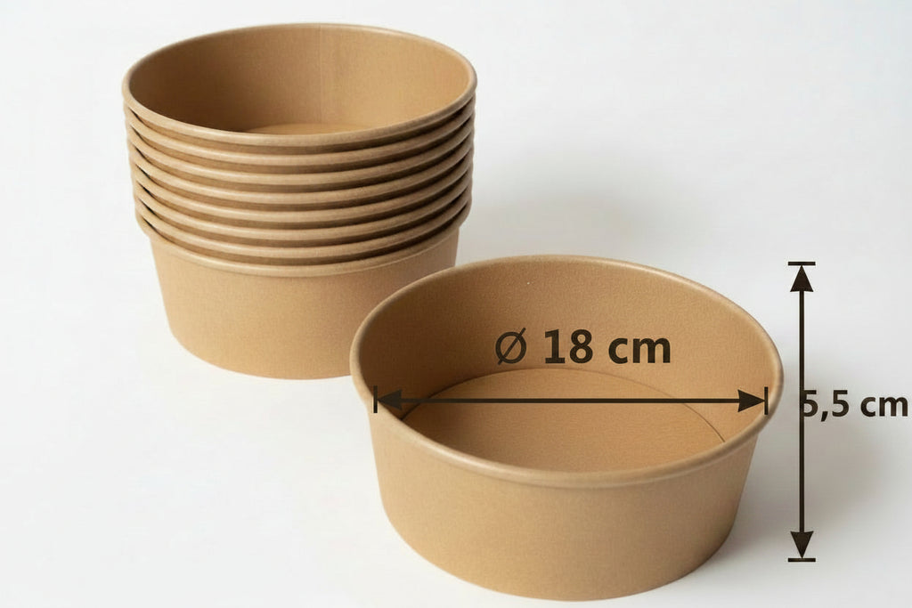 Bowl Kraft à Salade 1300 ml avec Couvercle – Lot de 10